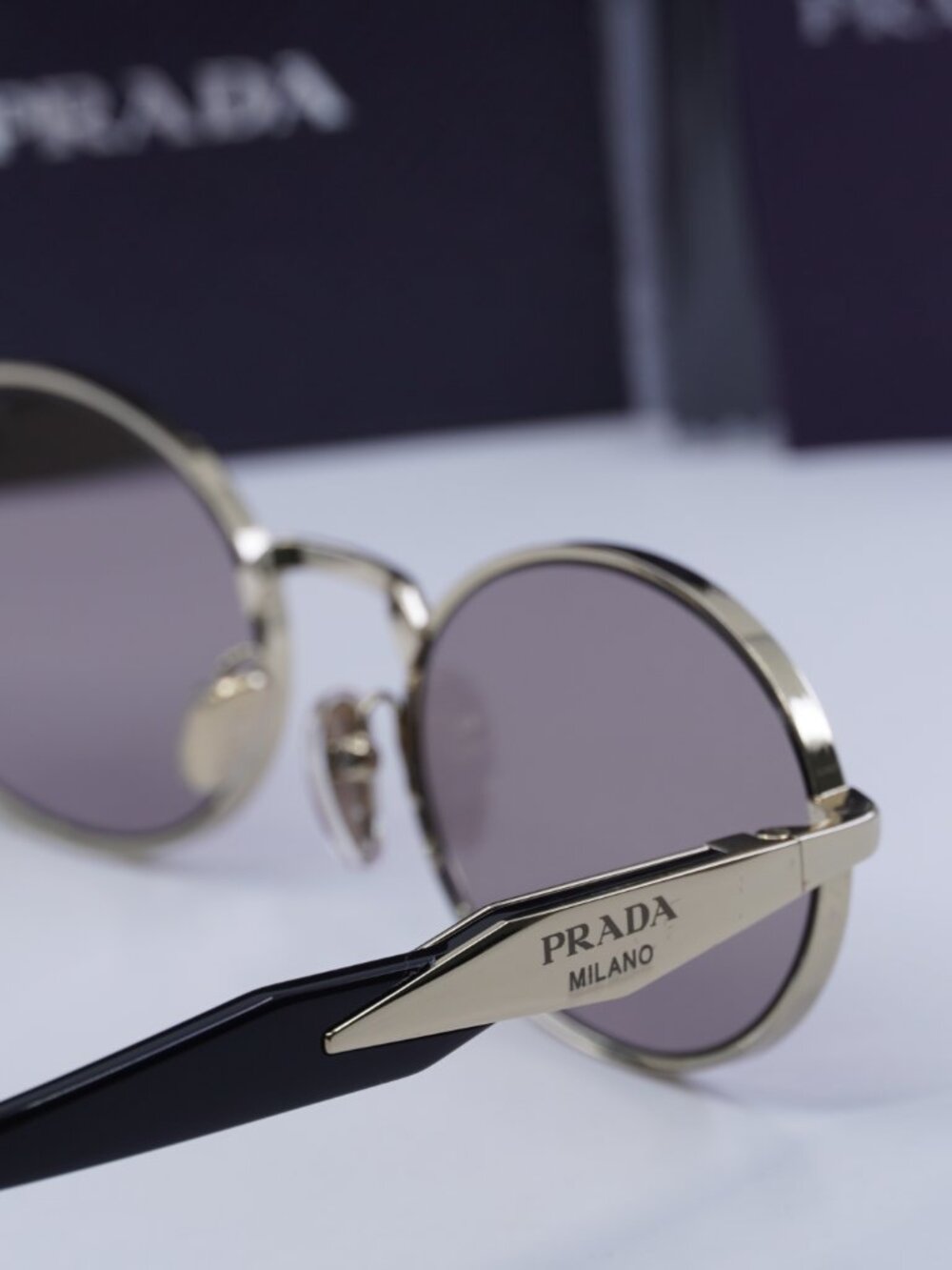 Prada PR65ZS ZVN20I Oval Sunglasses – Pale Gold\Light Purple Brown - Picture 8 of 12